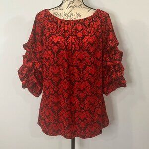 Coco Bianco on or off shoulder puff sleeve top textured jacquard L